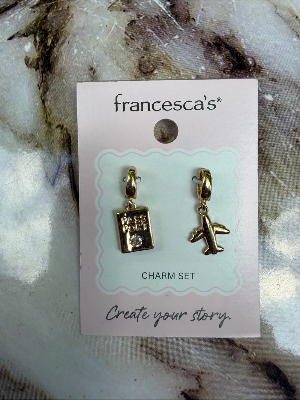francesca's Gold Travel Charm Set - Passport & Airplane